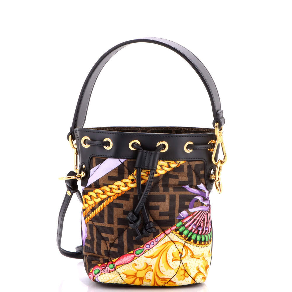 Fendi Mini x Versace Fendace Mon Tresor Bucket Bag Quilted Printed Zucca Silk